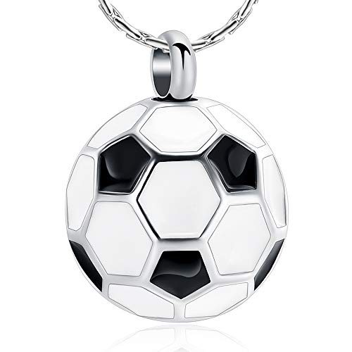 constantlife Football Cremation Jewelry for Ashes Memorial Urn Necklace Stainless Steel Soccer Pendant Keepsake Ashes Holder - color: A-Silver