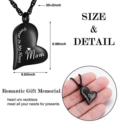 XIUDA Urn Necklace for Ashes Forever in My Heart Pendant Cremation Necklace Stainless Steel Ashes Jewelry for Dad Mom Papa Husband Wife - color: Black-Mom