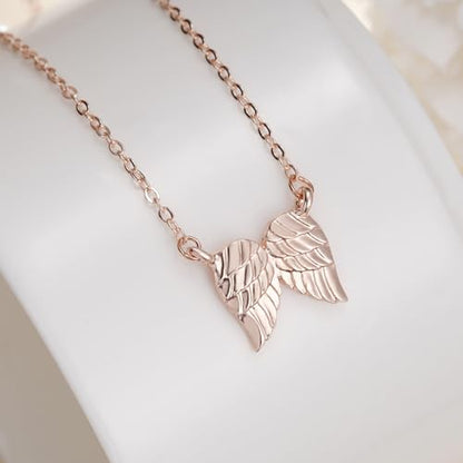 Little Hug from Heaven Angel Wings Necklace Gift for Women, Guardian Angel Sympathy Condolence Gift for Loss Mom Dad - style: angel wings neck rose