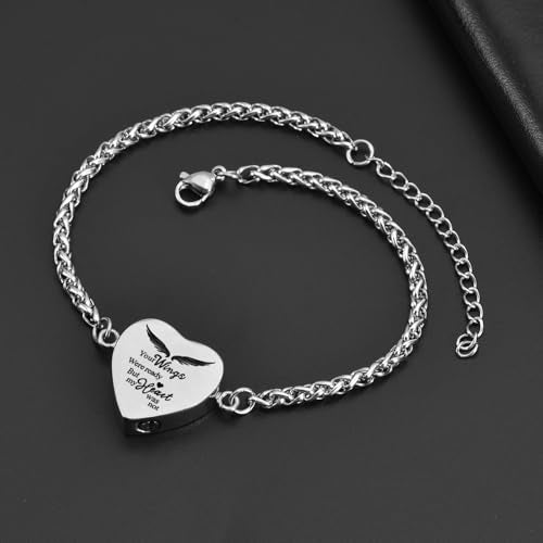 RIPFEVURN Heart Cremation Jewelry Urn Bracelet for Ashes for Women Memorial Ashes Keepsake Link Bracelet - color: 1pc-your wings