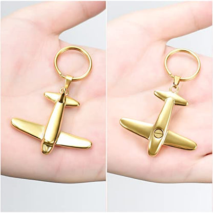 Minicremation Cremation Jewelry Urn Keychain for Ashes Airplane Memorial Urn Pendant for Human Pet's Keepsake Key Chain - color: Gold
