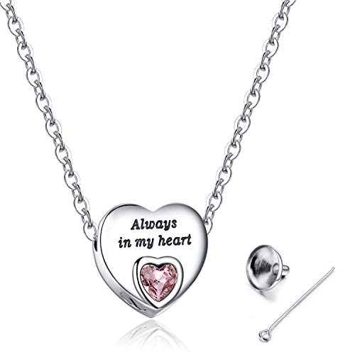 Heart Urn Necklaces for Ashes Birthstone Ashes Necklace Always in My Heart Cremation Jewelry Keepsake Memorial Necklace - color: October