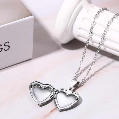 OIDEA Locket Necklace for Women: Gold Photo Lockets that Hold Picture Stainless Steel Necklace with Picture Inside Birthday Mothers Day Jewelry Gifts for Womens - color: heart - silver