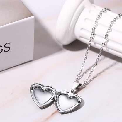 OIDEA Locket Necklace for Women: Gold Photo Lockets that Hold Picture Stainless Steel Necklace with Picture Inside Birthday Mothers Day Jewelry Gifts for Womens - color: heart - silver