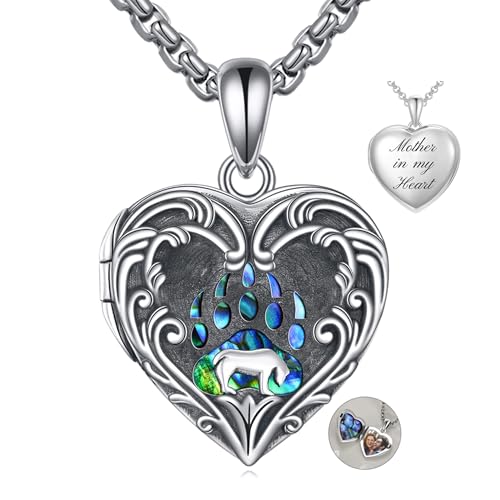 Personalized Heart Locket Necklace 925 Sterling Silver That Holds Pictures Photo Keep Someone Near to You Custom Lockets Necklaces Letters Engraving for His Her - style: Bear locket+photo+text
