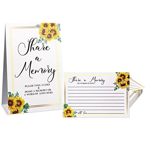 Zonon 50 Pcs Sunflower Share a Memory Cards Sign Place Seating Place Cards | Memorial Cards for Celebration of Life, Funeral, Bridal Shower, Sunflower Wedding Decoration, Birthday Anniversary