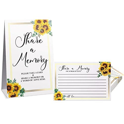 Zonon 50 Pcs Sunflower Share a Memory Cards Sign Place Seating Place Cards | Memorial Cards for Celebration of Life, Funeral, Bridal Shower, Sunflower Wedding Decoration, Birthday Anniversary