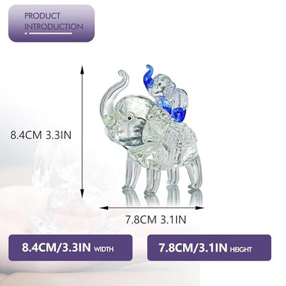 Crystal Elephant Figurines Glass Elephants Gifts for Women | Mom and Son Elephants Collectible, Home Office Tabletop Decor, Mother's Birthday Gifts, Glass Collectibles - style: mom-son(blue)