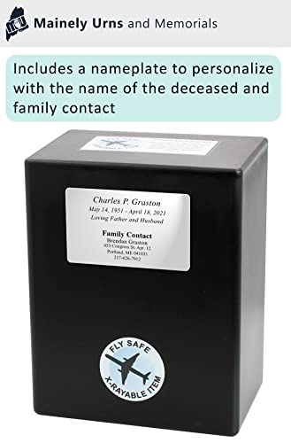 CarrySafe TSA-Approved Travel Urn Kit – Guaranteed Fly-Safe Temporary Cremation Urn for Human Ashes – Includes Personalization – Airline Friendly, 200 Cu in, Black Plastic with Travel Box - color: Black-personalized
