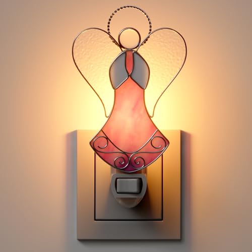 Stained Glass Pink Angel Night Lights Plug in for Home Decor - color: Angel Night Light-Pink