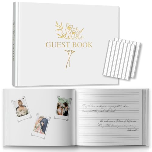 Wedding Guest Book for Memorial Service, Half Blank and Lined Guestbook Alternative with Table Sign, 108 Polaroid Photo Corners Stickers, Baby Shower, 100 Pages -Cream 8x10” - color: Cream, size: Half Blank & Half Lined