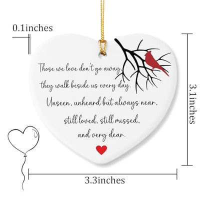 Those We Love Don't Go Away Sympathy Gifts Red Memorial Cardinal Bereavement Gifts Ornament Keepsake Sign Heart Plaque Condolences/Grief Gift for Loss of Loved One