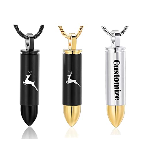 Yinplsmemory Cremation Jewelry for Ashes Locket Deer Bullet Pendant Urn Necklace for Ashes Keepsake Memorial Jewelry for Ashes for Dad Papa - color: Cusomize