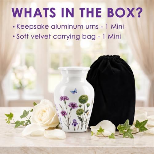 Emvency Urn for Ashes, Mini Metal, Keepsake Sharing Urns, Butterfly - color: Flowers
