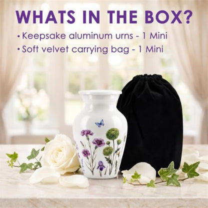 Emvency Urn for Ashes, Mini Metal, Keepsake Sharing Urns, Butterfly - color: Flowers