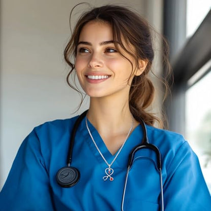 Angel Wings Necklace 925 Sterling Silver Guardian Angel Nurse RN Caduceus Pendant Charm Crystal Angel Jewelry Gifts for Women - style: H-Stethoscope-01-Jan.-Garnet