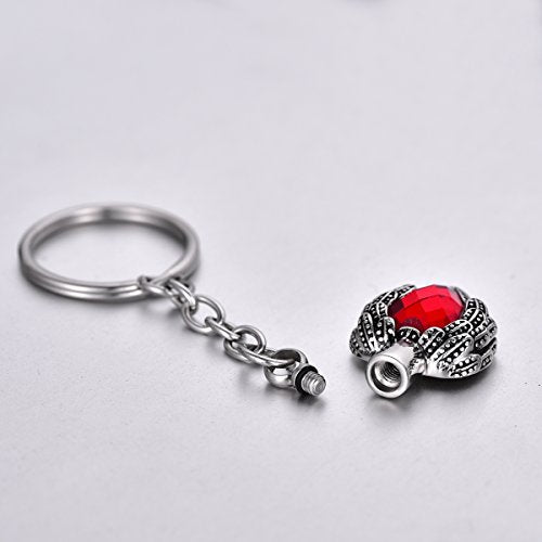 Stainless Steel Memorial Keepsake for Ashes Red Stone Cremation Jewelry Urn Keychain - color: Red