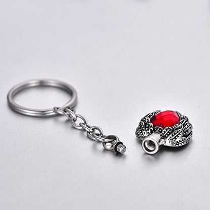Stainless Steel Memorial Keepsake for Ashes Red Stone Cremation Jewelry Urn Keychain - color: Red