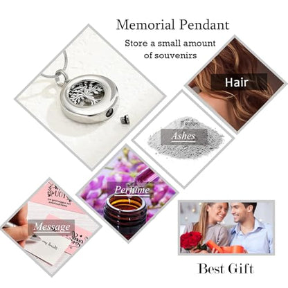 Hearbeingt Tree of Life Urn Necklaces for Ashes Circle Cremation Jewelry - color: A-Silver