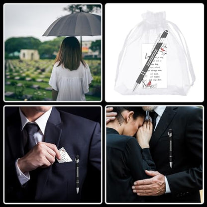 Yeaqee 150pcs/50set Funeral Favor Pen Poem Card for Guests, White, Cardinal - color: White, style: Cardinal