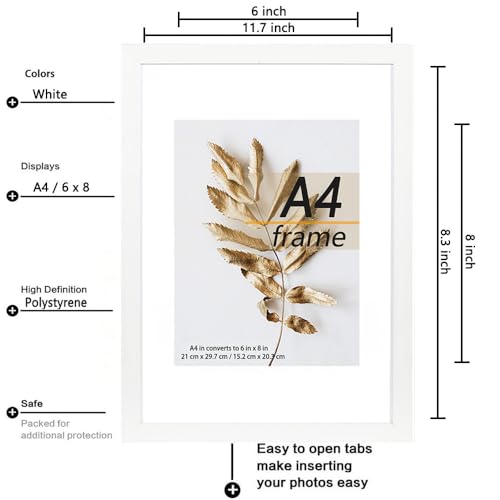 A4 Picture Frame White 3 Pcs set can Display 6x8 Picture with Mat or A4 Without Mat on the Wall - color: White, size: A4-3Pack