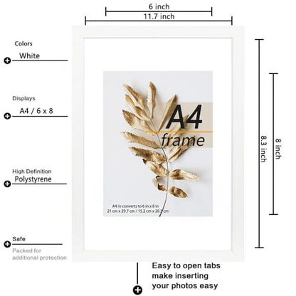 A4 Picture Frame White 3 Pcs set can Display 6x8 Picture with Mat or A4 Without Mat on the Wall - color: White, size: A4-3Pack