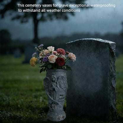 Cemetery Grave Vase for Artificial Flower: Angel Vases with Ground Spikes-Grave Flowers Holder for Cemetery Headstone (Grey)
