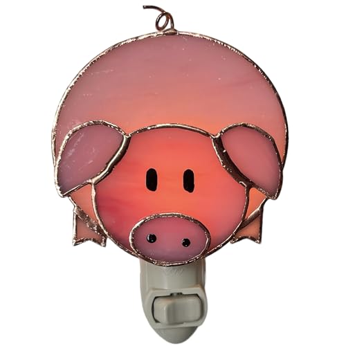 Gift Essentials Pink Pig Plug-in Night Light - Stained Glass Nightlight | Pink Pig Stained Glass Plug-in Nightlight with On/Off Rocker Switch. Includes One 4-Watt Replaceable Warm-Glow Bulb. - color: Pig