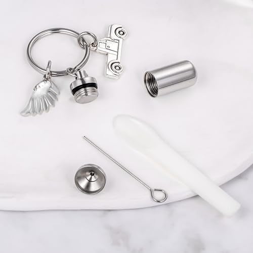 Gredstar Cremation Urn Keychain for Ashes, Cylinder Memorial Keepsake - color: Silver