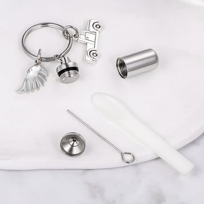 Gredstar Cremation Urn Keychain for Ashes, Cylinder Memorial Keepsake - color: Silver