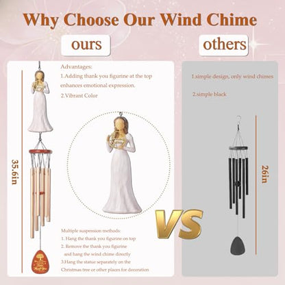Thank You Gifts for Women,35.6" Wind Chimes with Thank You Figurine | Sympathy Gifts for Loss of Mom Father Husband,Deep Tone Wind Chimes,Soothing Remembrance Windchime for Outdoor Garden Patio