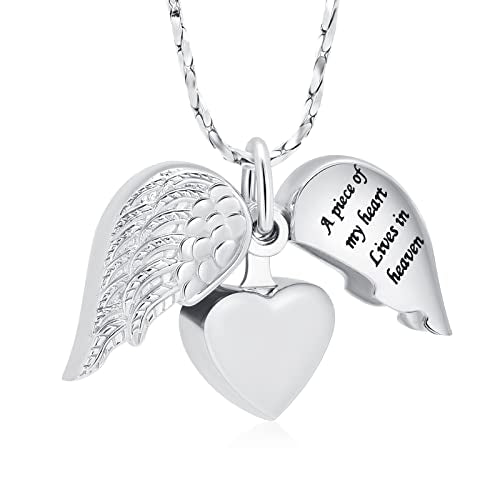 Imrsanl Heart Cremation Urn Necklace Pendant for Human Ashes - A Piece of My Heart Lives in Heaven Memorial Keepsakes Cremation Jewelry - color: Locket-Silver