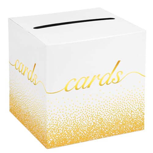 Adecortalk White Gold Card Box Money Box Holder for Wedding Party Reception Birthday Baby Shower Bridal Shower Raffle Ticket Anniversary Graduation Table Centerpiece Decorations, 9'' - color: White Gold Dot