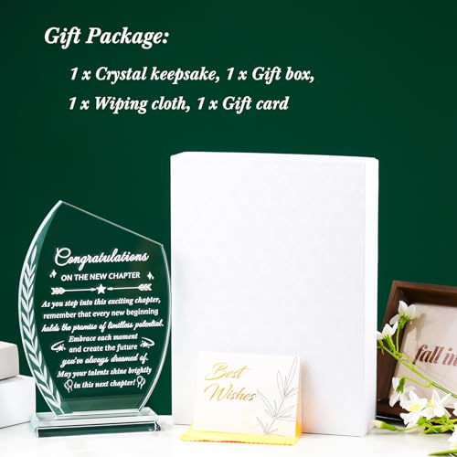 Congratulations New Job Gifts for Women Men, Crystal Plaque | Congrats on New Job Promotion Gifts for Coworker Leader Employee Boss, Farewell, Graduation, Engraved Keepsake Decor - style: Next chapter