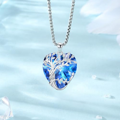 Eusense Tree of Life Necklace for Women Men Sterling Silver 925 Tree Urn Locket Cremation Jewelry Family Tree Pendant Gifts for Her Him Mom Dad Grandma Daughter - style: E-G-Tree of Life Necklace 09-Sapphire