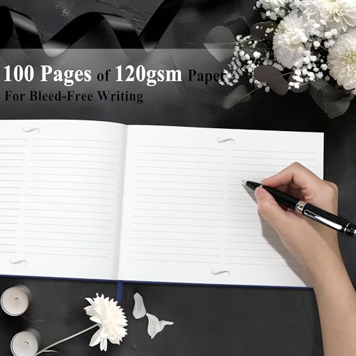 SUNEE Funeral Guest Book for Memorial & Funeral Services – in Loving Memory Funeral Book, Celebration of Life Guest Book with 100 Lined Pages, Table Sign, Ribbon Bookmark and Linen Hardcover, Black - color: Navy Blue