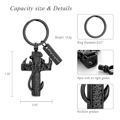 XSMZB Cross Cremation Jewelry Urn Necklace for Human Ashes Fish Hook Memorial Urn Pendant Deer Antler Cross Ashes Holder Keepsake Jewelry - color: Black Always