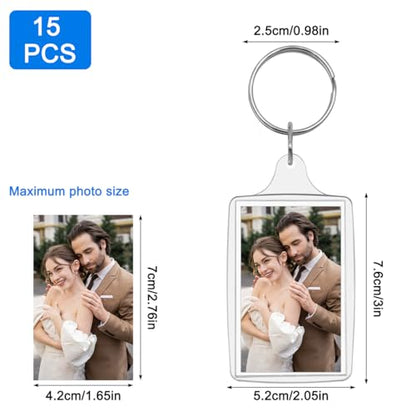15/20 Pack Acrylic Photo Frame Keychain, Personalized Customizable Keychains, Clear Picture Keychain as Gift - color: 2"x 3"（15pack)