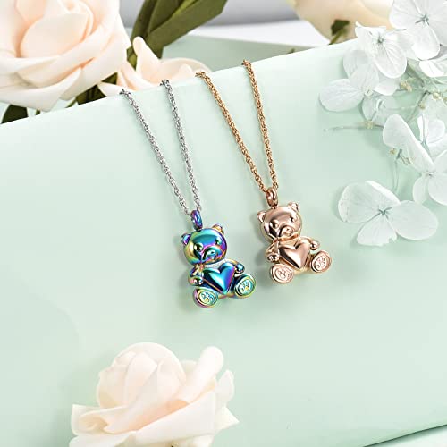 shajwo Teddy Bear Cremation Urn Necklace for Women Men | Stainless Steel Heart Memorial Urn Keepsake Locket Pendant Ash Holder - color: 2PCS Teddy Bear