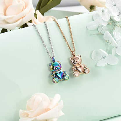 shajwo Teddy Bear Cremation Urn Necklace for Women Men | Stainless Steel Heart Memorial Urn Keepsake Locket Pendant Ash Holder - color: 2PCS Teddy Bear