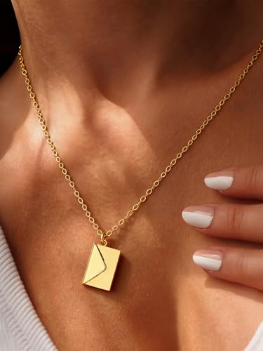 FindChic Locket Necklace for Women Custom Photo Memorial Gifts Multi-Shaped - color: Gold-Envelope