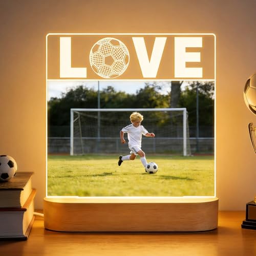 Light up Picture Frame, Soccer Gifts for Boy Teen Man, Love Football Frame LED Lamp with 4"X6" Photo, Sport Theme Bedroom Tabletop Office Decor, Present for Coach Athlete Fan Athletics - color: White Soccer