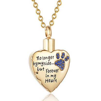 Fashion Pet Cremation Jewelry Stainess Steel Heart Keepsake Ashes Necklace Dog Cat Paw Memorial Urn Pendant - color: G-Blue