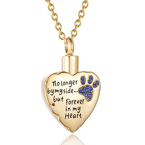 Fashion Pet Cremation Jewelry Stainess Steel Heart Keepsake Ashes Necklace Dog Cat Paw Memorial Urn Pendant - color: G-Blue