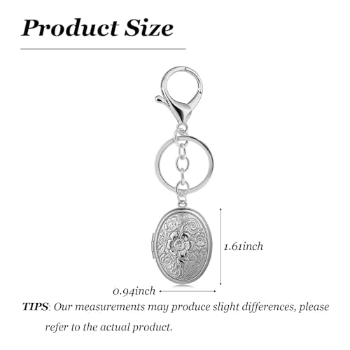 Photo Keychain for Women Silver Oval Locket Bag Charm Picture Holder Purse Accessory Memory Gift for Mom Wife