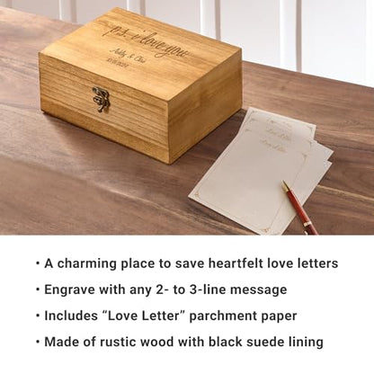 Let's Make Memories Personalized Wooden Keepsake Box With Hinged Lid - Wood Memento Box - Decorative Storage - Home Decor - For Couples, Wedding, Newlyweds - Laser Engraved - Love Letters - style: Love Letters