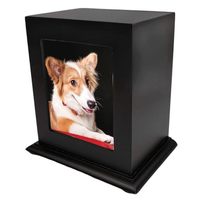 Pet Urn for Ashes Wooden Memorial Urn Dogs & Cats with Photo Frame Black - color: Black