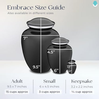 Geturns Embrace Adult Personalized Cremation Urns for Human Ashes I Large Charcoal Funeral Urn for Men and Women I 200 lbs - color: Carcoal Black