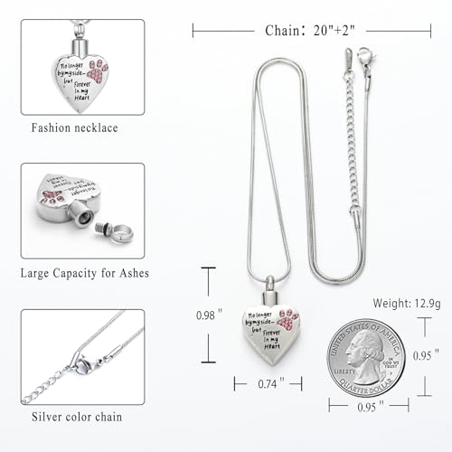 memorial jewelry No Longer by My Side,But Forever in My Heart Carved Locket Cremation Urn Necklace for Pet Dog Cats - color: Pink