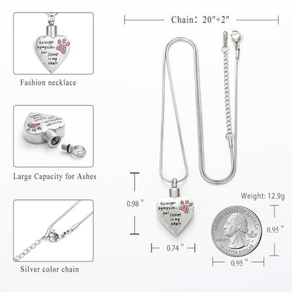 memorial jewelry No Longer by My Side,But Forever in My Heart Carved Locket Cremation Urn Necklace for Pet Dog Cats - color: Pink